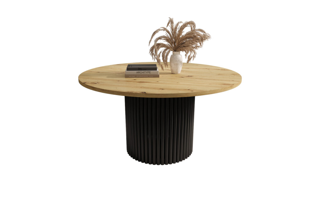 Stolik kawowy ława okrągła w stylu Loft do salonu THOR v1 tuba walec Dąb Artisan 18mm, noga czarna - obrazek 2