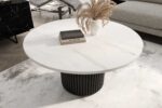 Stolik kawowy ława okrągła w stylu Loft do salonu THOR v1 tuba walec, Marmur Bianco 18mm, noga czarna - obrazek 3