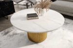 Stolik kawowy ława okrągła w stylu Loft do salonu THOR v1 tuba walec, Marmur Bianco 18mm, noga złota - obrazek 3