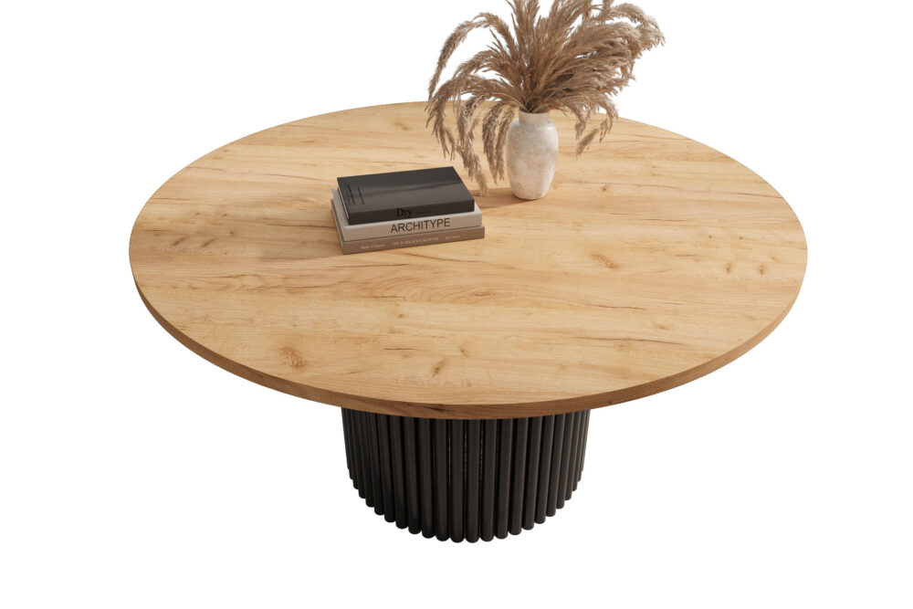 Stolik kawowy ława okrągła w stylu Loft do salonu THOR v1 tuba walec Dąb Craft Złoty 18mm, noga czarna - obrazek 4