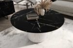 Stolik kawowy ława okrągła w stylu Loft do salonu THOR v1 tuba walec, Marmur Black 18mm, noga biała - obrazek 3