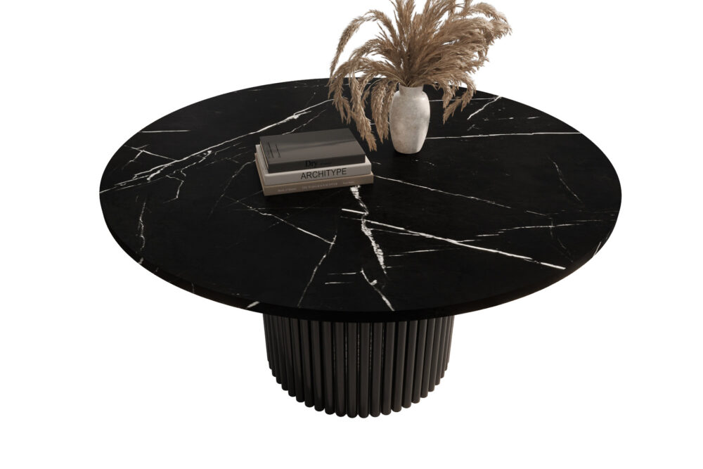 Stolik kawowy ława okrągła w stylu Loft do salonu THOR v1 tuba walec, Marmur Black 18mm, noga czarna - obrazek 4