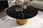 Stolik kawowy ława okrągła w stylu Loft do salonu THOR v1 tuba walec, Marmur Black 18mm, noga złota - obrazek 3