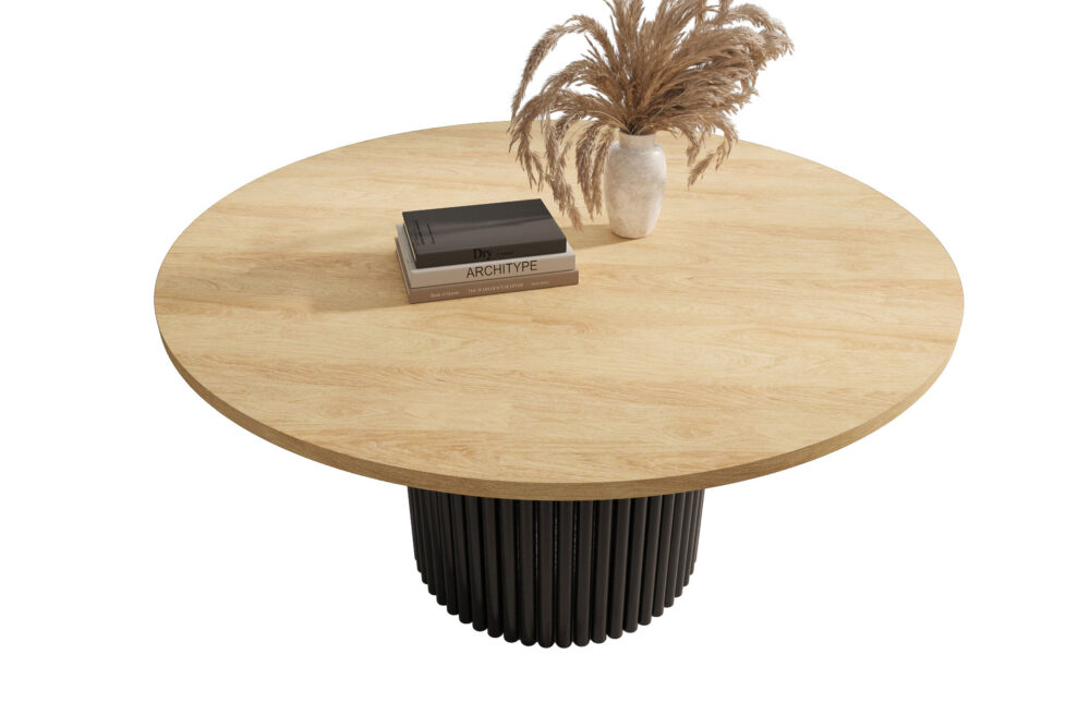 Stolik kawowy ława okrągła w stylu Loft do salonu THOR v1 tuba walec Dąb Hikora Naturalna 18mm, noga czarna - obrazek 4