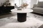 Stolik kawowy ława okrągła w stylu Loft do salonu THOR v1 tuba walec, Marmur Bianco 18mm, noga czarna