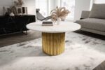 Stolik kawowy ława okrągła w stylu Loft do salonu THOR v1 tuba walec, Marmur Bianco 18mm, noga złota