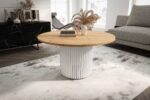 Stolik kawowy ława okrągła w stylu Loft do salonu THOR v1 tuba walec Dąb Craft Złoty 18mm, noga biała