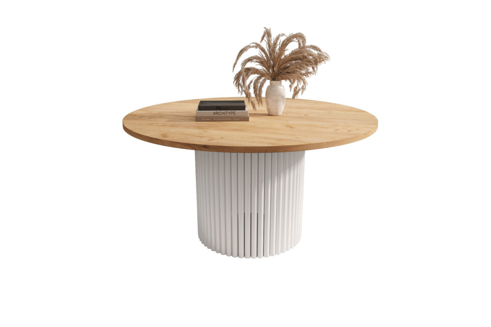 Stolik kawowy ława okrągła w stylu Loft do salonu THOR v1 tuba walec Dąb Craft Złoty 18mm, noga biała - obrazek 2