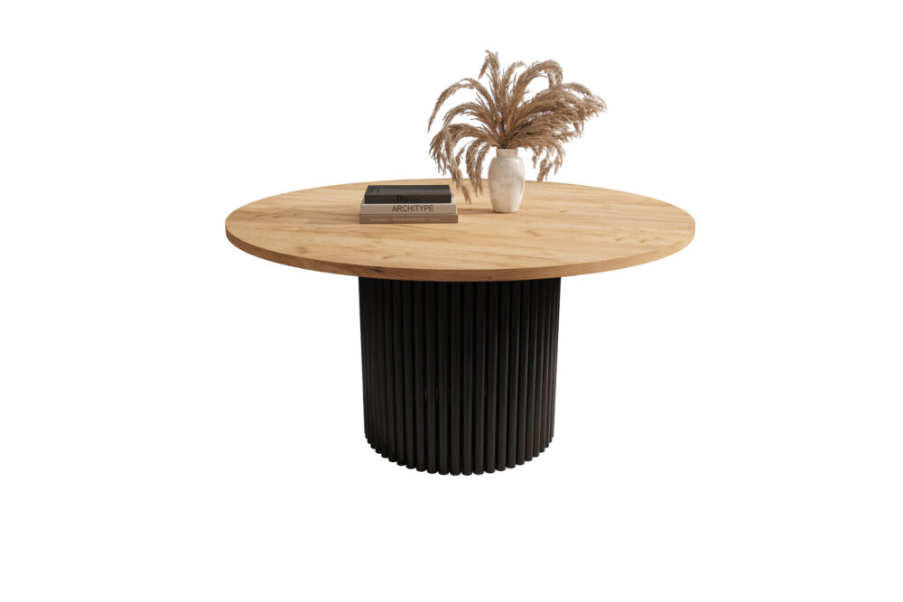 Stolik kawowy ława okrągła w stylu Loft do salonu THOR v1 tuba walec Dąb Craft Złoty 18mm, noga czarna - obrazek 2
