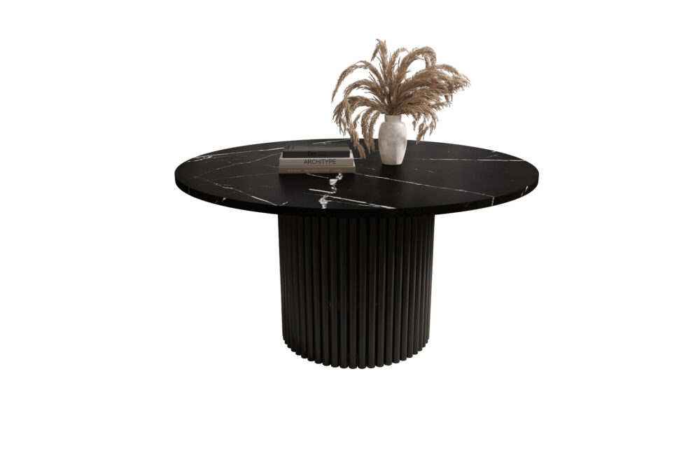 Stolik kawowy ława okrągła w stylu Loft do salonu THOR v1 tuba walec, Marmur Black 18mm, noga czarna - obrazek 2