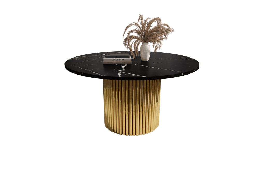 Stolik kawowy ława okrągła w stylu Loft do salonu THOR v1 tuba walec, Marmur Black 18mm, noga złota - obrazek 2