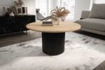 Stolik kawowy ława okrągła w stylu Loft do salonu THOR v1 tuba walec, Dąb Halifax Naturalny 18mm, noga czarna