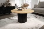 Stolik kawowy ława okrągła w stylu Loft do salonu THOR v1 tuba walec Dąb Hikora Naturalna 18mm, noga czarna
