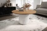 Stolik kawowy ława okrągła w stylu Loft do salonu THOR v1 tuba walec Dąb Lancelot 18mm, noga biała