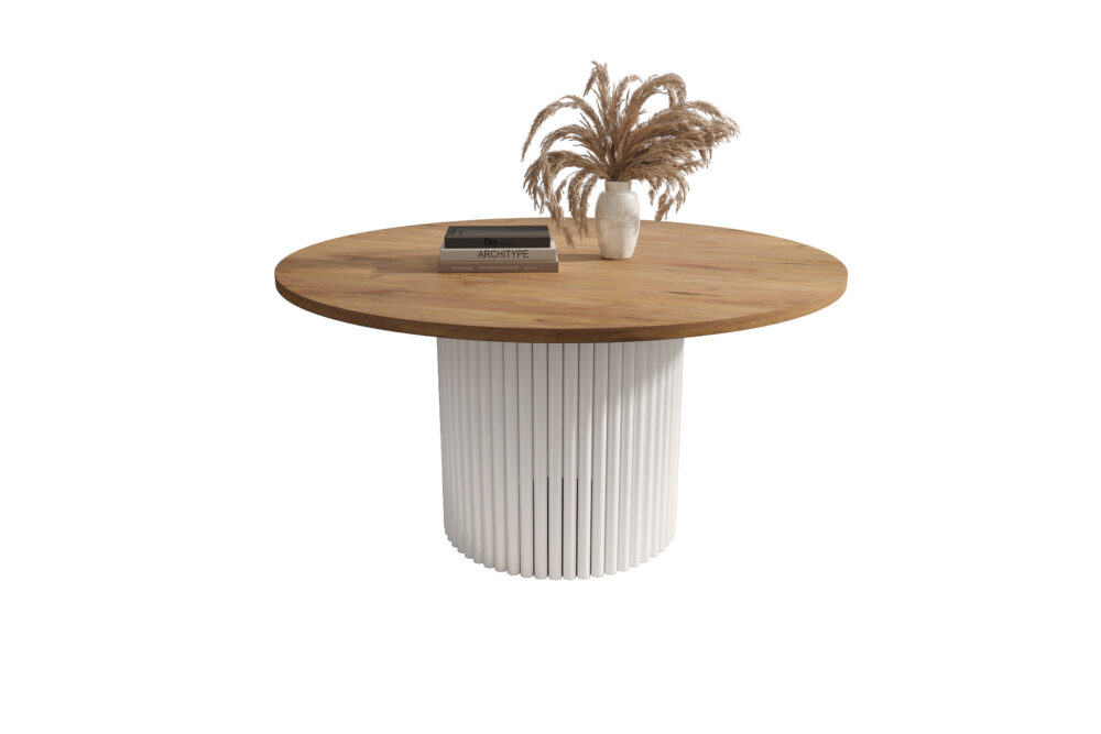 Stolik kawowy ława okrągła w stylu Loft do salonu THOR v1 tuba walec Dąb Lancelot 18mm, noga biała - obrazek 2