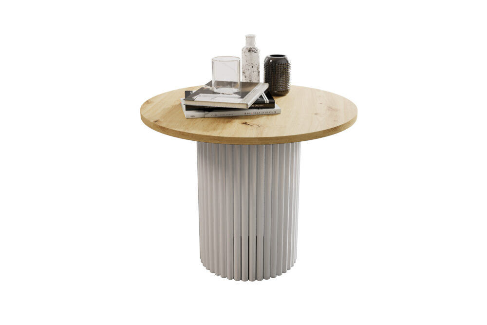 Stolik kawowy ława okrągła w stylu Loft do salonu THOR v2 tuba walec Dąb Artisan 18mm, noga biała - obrazek 2