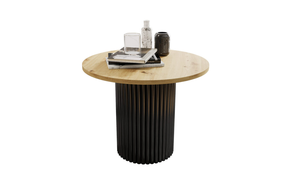 Stolik kawowy ława okrągła w stylu Loft do salonu THOR v2 tuba walec Dąb Artisan 18mm, noga czarna - obrazek 2