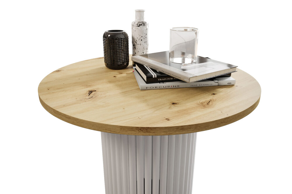 Stolik kawowy ława okrągła w stylu Loft do salonu THOR v2 tuba walec Dąb Artisan 18mm, noga biała - obrazek 4