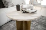 Stolik kawowy ława okrągła w stylu Loft do salonu THOR v2 tuba walec, Marmur Bianco 18mm, noga złota - obrazek 3