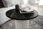 Stolik kawowy ława okrągła w stylu Loft do salonu THOR v2 tuba walec, Marmur Black 18mm, noga biała - obrazek 3