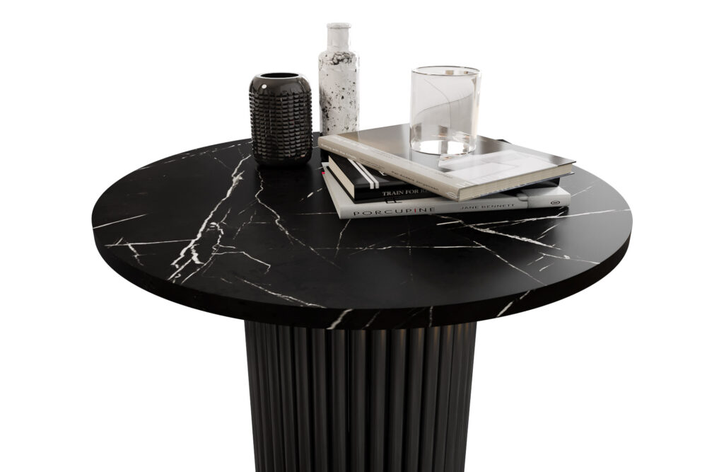 Stolik kawowy ława okrągła w stylu Loft do salonu THOR v2 tuba walec, Marmur Black 18mm, noga czarna - obrazek 4