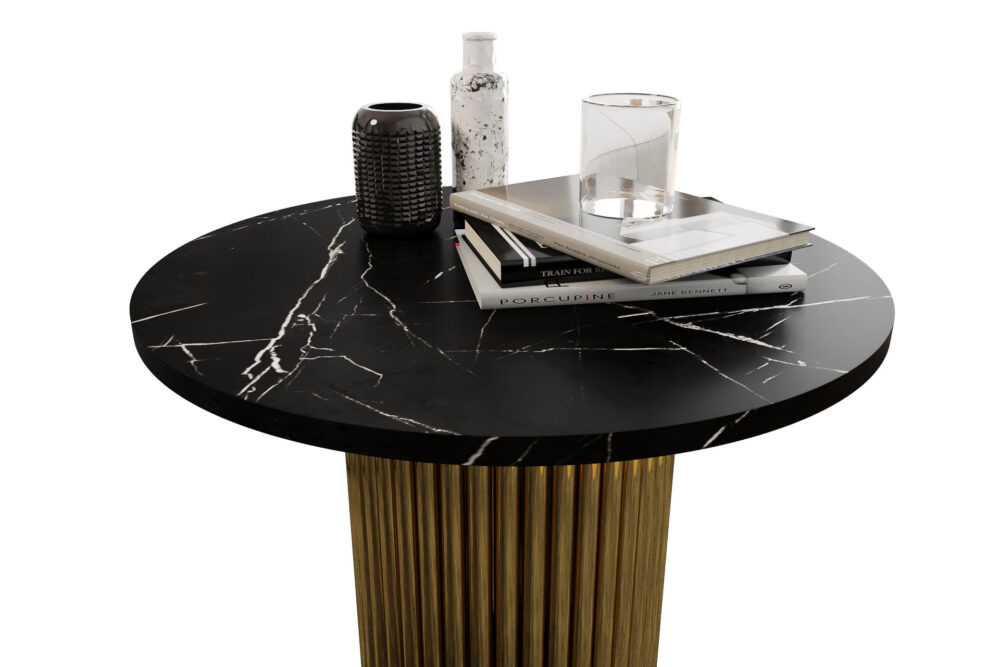 Stolik kawowy ława okrągła w stylu Loft do salonu THOR v2 tuba walec, Marmur Black 18mm, noga złota - obrazek 4