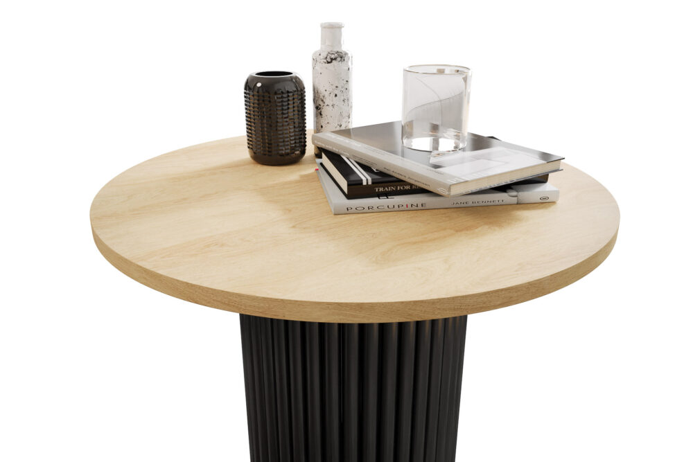 Stolik kawowy ława okrągła w stylu Loft do salonu THOR v2 tuba walec Dąb Hikora Naturalna 18mm, noga czarna - obrazek 4