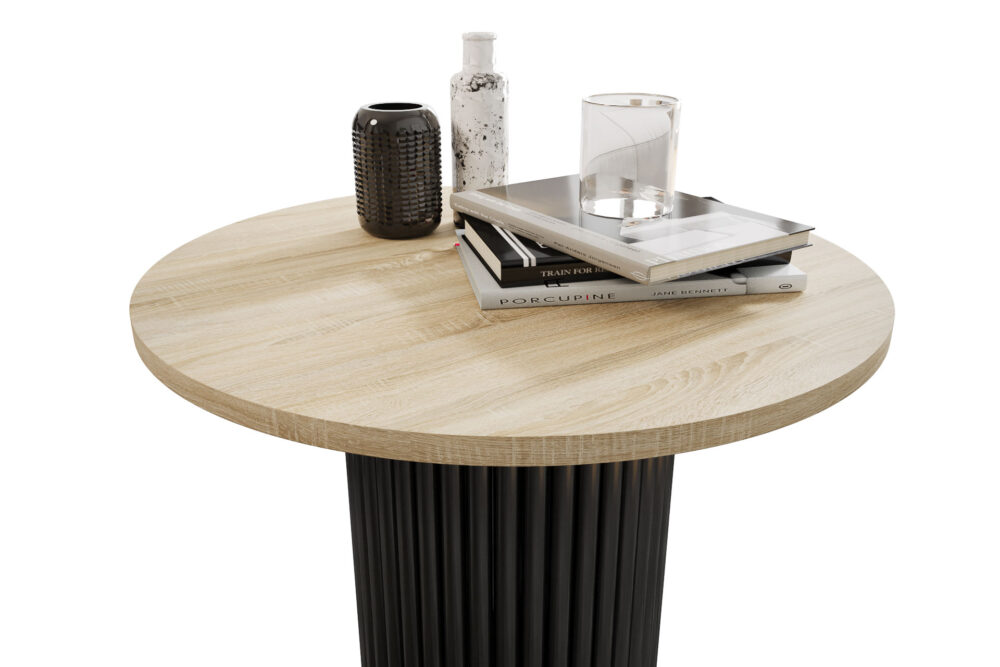Stolik kawowy ława okrągła w stylu Loft do salonu THOR v2 tuba walec Dąb Sonoma 18mm, noga czarna - obrazek 4