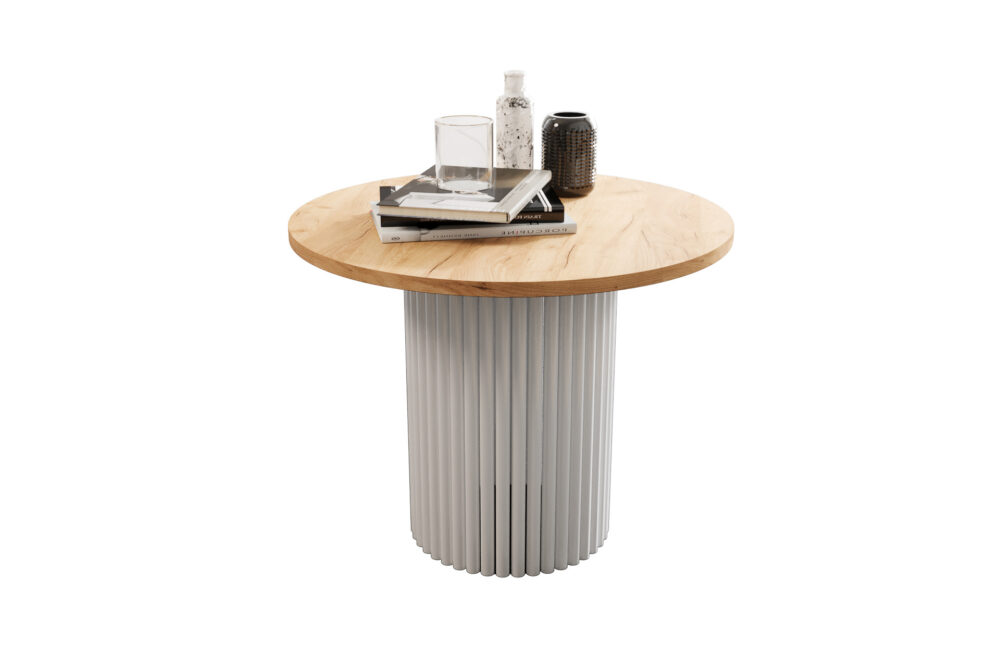 Stolik kawowy ława okrągła w stylu Loft do salonu THOR v2 tuba walec Dąb Craft Złoty 18mm, noga biała - obrazek 2