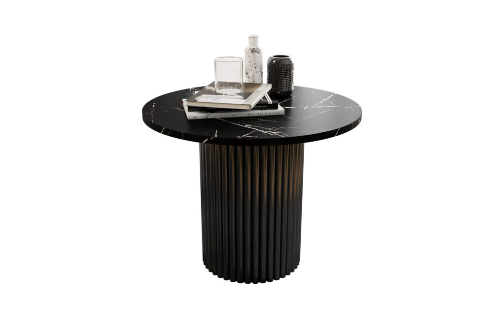 Stolik kawowy ława okrągła w stylu Loft do salonu THOR v2 tuba walec, Marmur Black 18mm, noga czarna - obrazek 2
