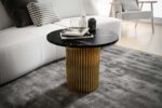 Stolik kawowy ława okrągła w stylu Loft do salonu THOR v2 tuba walec, Marmur Black 18mm, noga złota
