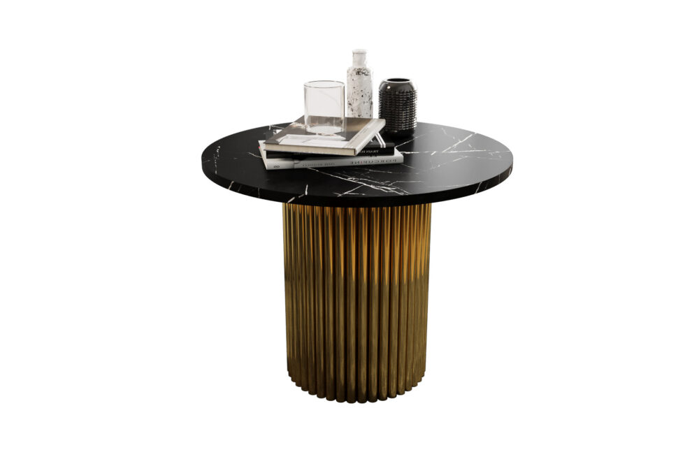 Stolik kawowy ława okrągła w stylu Loft do salonu THOR v2 tuba walec, Marmur Black 18mm, noga złota - obrazek 2