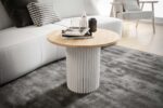 Stolik kawowy ława okrągła w stylu Loft do salonu THOR v2 tuba walec, Dąb Halifax Naturalny 18mm, noga biała