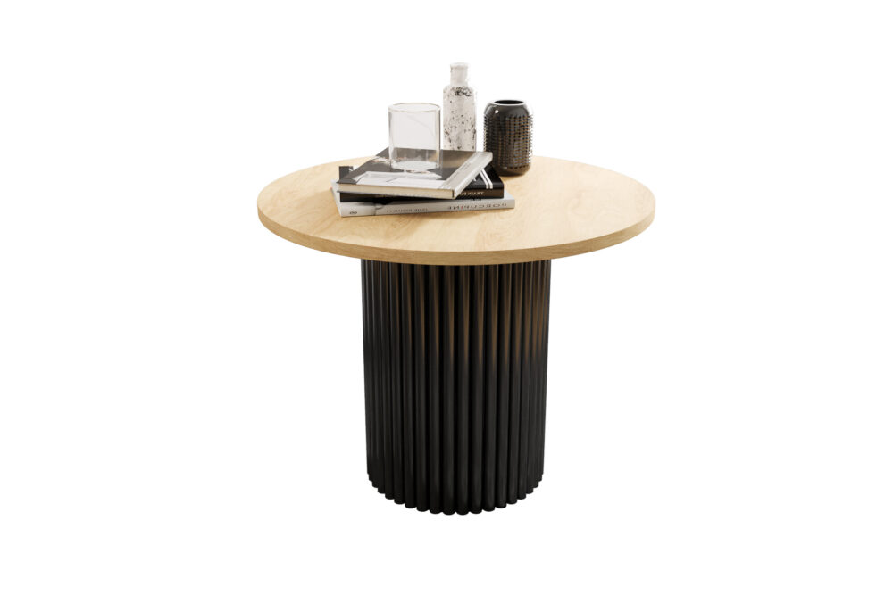 Stolik kawowy ława okrągła w stylu Loft do salonu THOR v2 tuba walec Dąb Hikora Naturalna 18mm, noga czarna - obrazek 2