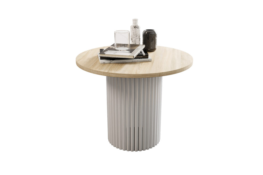Stolik kawowy ława okrągła w stylu Loft do salonu THOR v2 tuba walec Dąb Sonoma 18mm, noga biała - obrazek 2