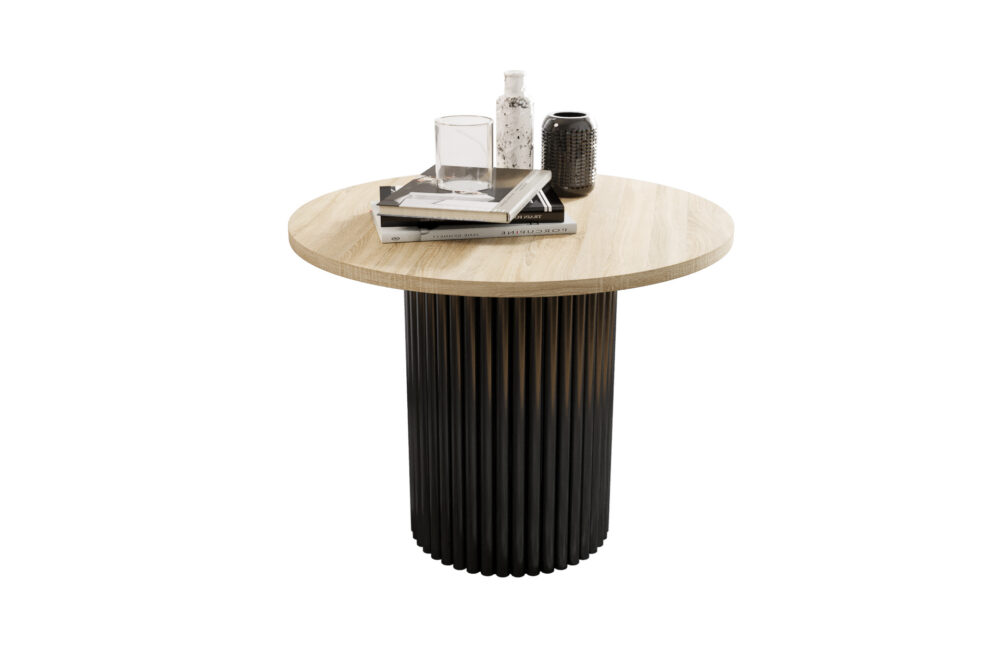 Stolik kawowy ława okrągła w stylu Loft do salonu THOR v2 tuba walec Dąb Sonoma 18mm, noga czarna - obrazek 2