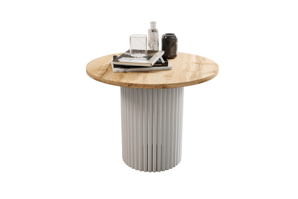 Stolik kawowy ława okrągła w stylu Loft do salonu THOR v2 tuba walec Dąb Wotan 18mm, noga biała - obrazek 2