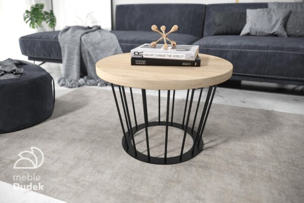 Ława stolik kawowy okrągły do salonu Loft DRUCIAK czarny dąb Sonoma